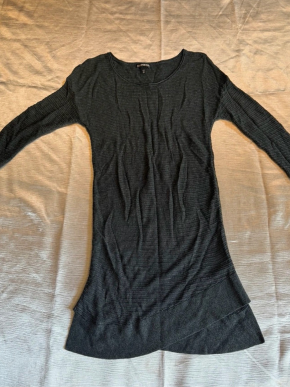 Express Charcoal Black Long Sleeve Ribbed Knit Top